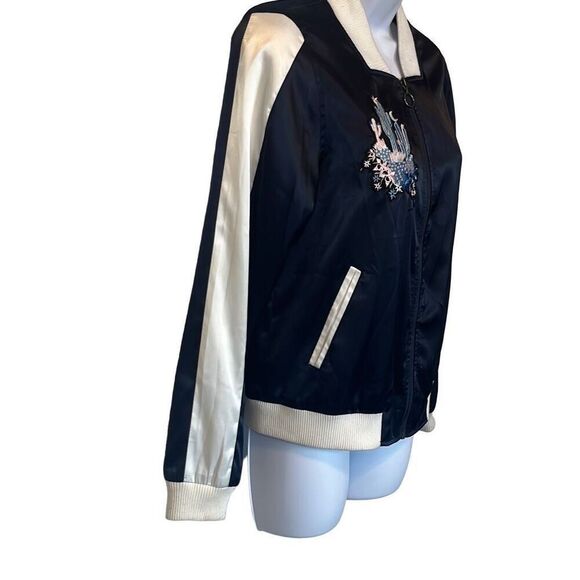 Juicy Couture Y2K Vintage Navy White Cactus Applique Satin Bomber Jacket Small - Picture 5 of 10